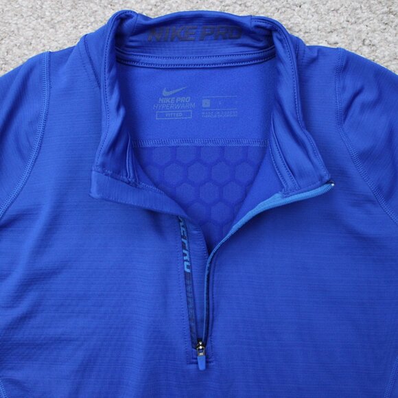Nike Pro Sweatshirt Mens Large Blue Hyperwarm 1/4 Zip Mock Neck L/S Pullover - Picture 8 of 15
